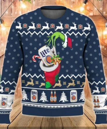 Miller Lite Grinch Hand Ugly Christmas Sweater, Grinch Holiday Sweater