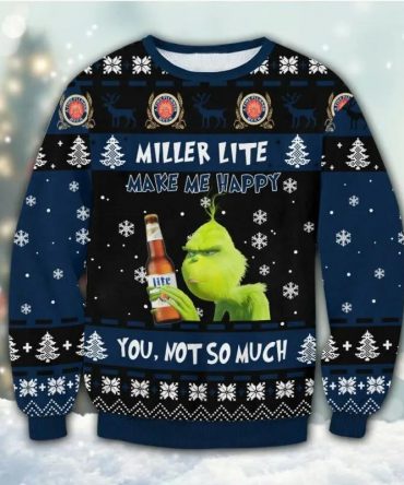 Miller Lite Grinch Happy Ugly Sweater, Grinch Holiday Sweater