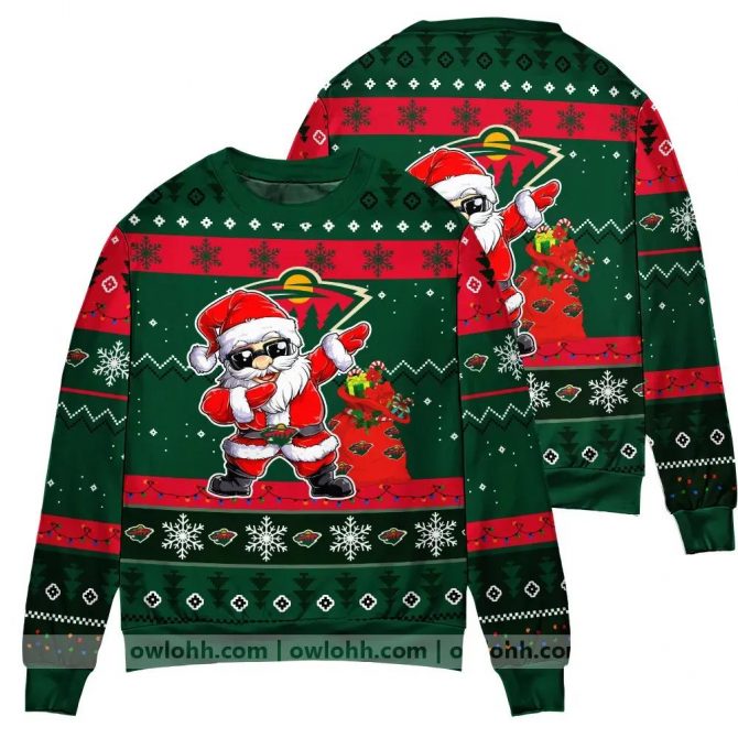 Minnesota Wild Dabbing Santa Claus Ugly Christmas Sweater, NHL Christmas Sweater