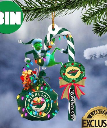 Minnesota Wild NHL Grinch Candy Cane Custom Name Xmas Gifts Christmas Tree Decorations Ornament
