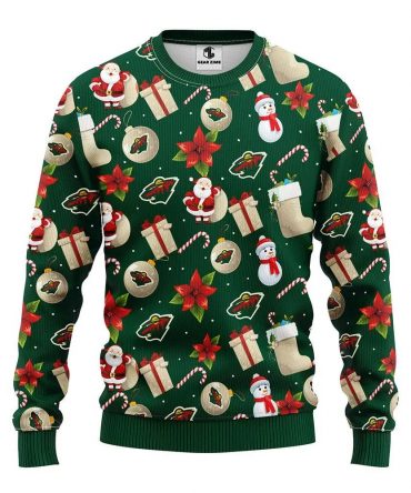 Minnesota Wild Santa Claus Snowman Ugly Christmas Sweater, NHL Christmas Sweater