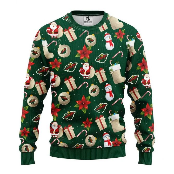 Minnesota Wild Santa Claus Snowman Ugly Christmas Sweater, NHL Christmas Sweater