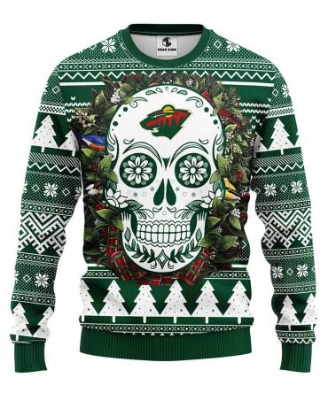 Minnesota Wild Skull Flower Ugly Christmas Sweater, NHL Christmas Sweater