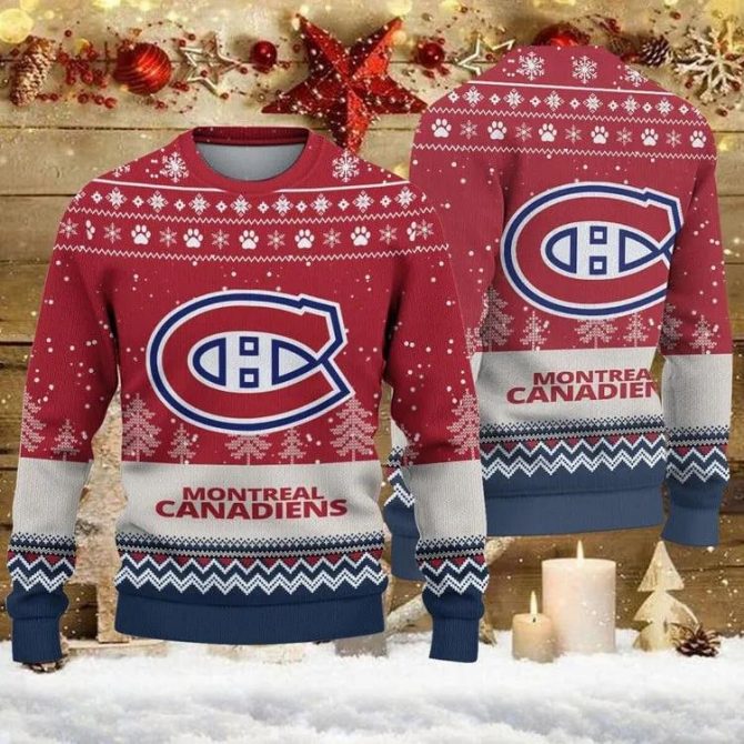 Montreal Canadiens Big Logo Ugly Christmas Sweater, NHL Christmas Sweater