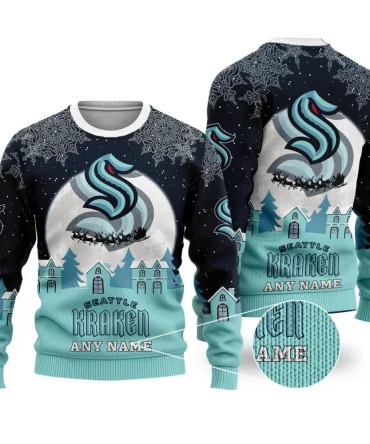 NHL Seattle Kraken Personalized Name Christmas Ugly Sweater Design ST2306
