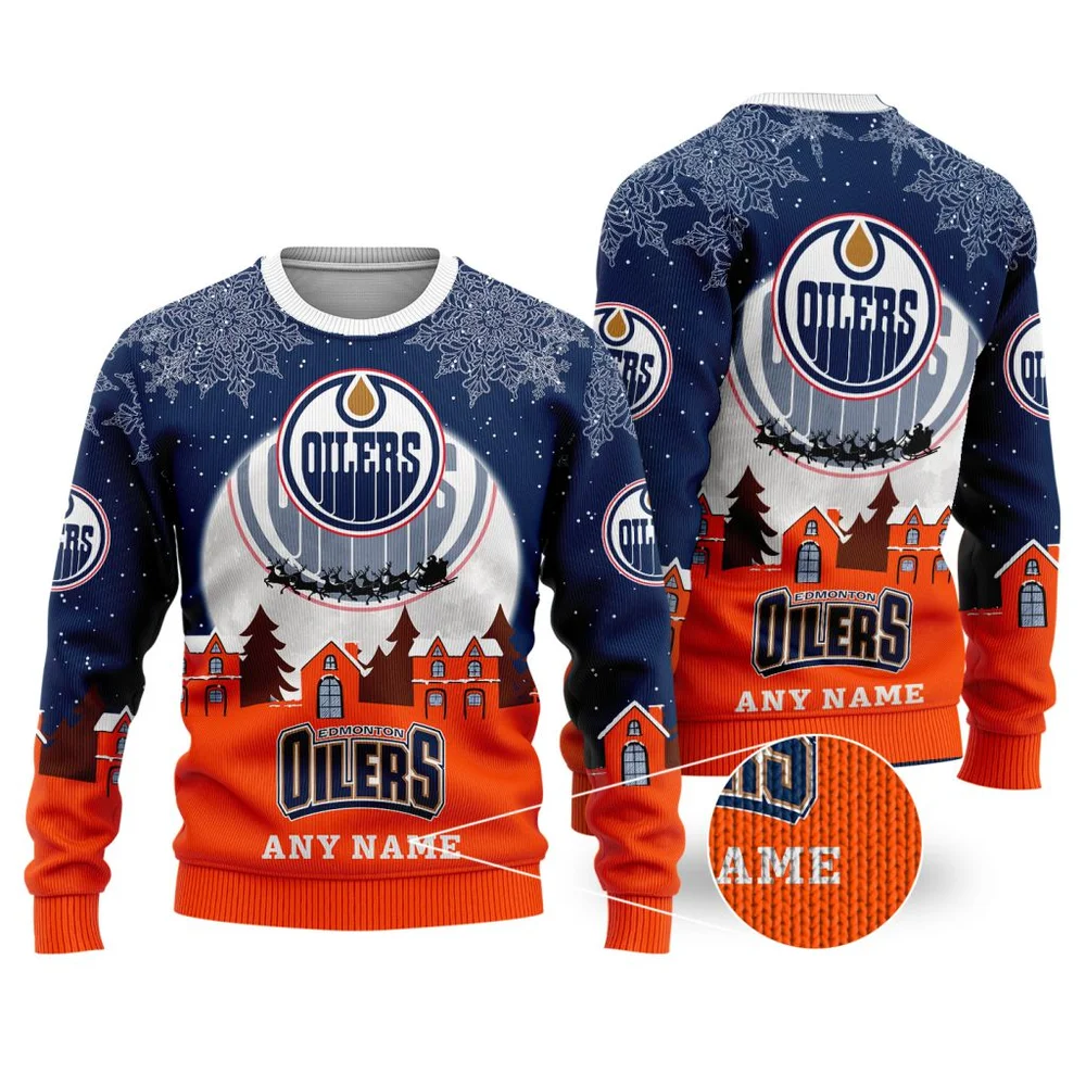 NHL Edmonton Oilers Personalized Name Christmas Ugly Sweater Design ST2306