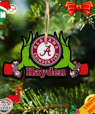 NCAA Alabama Crimson Tide Grinch Christmas Ornament Personalized Your Name 2023 Christmas Tree Decorations