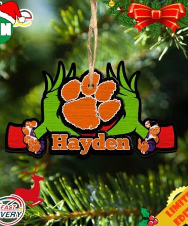 NCAA Clemson Tigers Grinch Christmas Ornament Personalized Your Name 2023 Christmas Tree Decorations