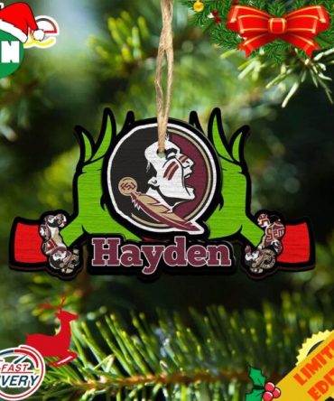 NCAA Florida State Seminoles Grinch Christmas Ornament Personalized Your Name 2023 Christmas Tree Decorations
