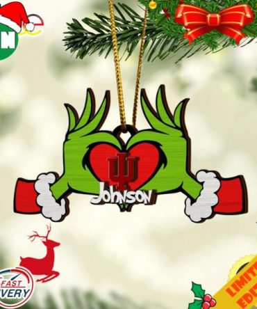 NCAA Indiana Hoosiers And Grinch Christmas Ornament Custom Your Name 2023 Christmas Tree Decorations