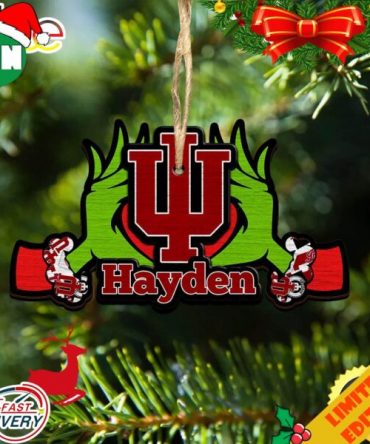 NCAA Indiana Hoosiers Grinch Christmas Ornament Personalized Your Name 2023 Christmas Tree Decorations