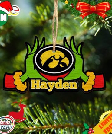 NCAA Iowa Hawkeyes Grinch Christmas Ornament Personalized Your Name 2023 Christmas Tree Decorations
