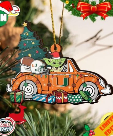 NCAA Miami Hurricanes And Baby Yoda Christmas Ornament 2023 Christmas Tree Decorations