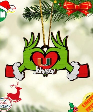 NCAA Miami Hurricanes And Grinch Christmas Ornament Custom Your Name 2023 Christmas Tree Decorations