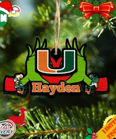 NCAA Miami Hurricanes Grinch Christmas Ornament Personalized Your Name 2023 Christmas Tree Decorations