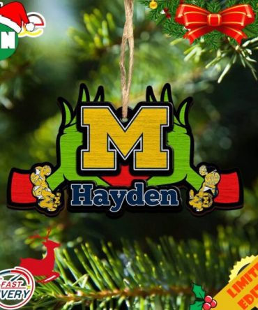 NCAA Michigan Wolverines Grinch Christmas Ornament Personalized Your Name 2023 Christmas Tree Decorations