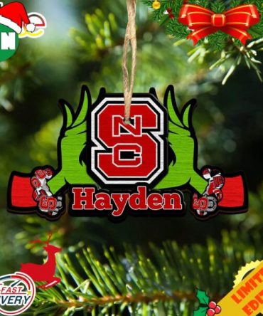NCAA NC State Wolfpack Grinch Christmas Ornament Personalized Your Name 2023 Christmas Tree Decorations