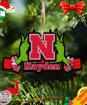 NCAA Nebraska Cornhuskers Grinch Christmas Ornament Personalized Your Name 2023 Christmas Tree Decorations