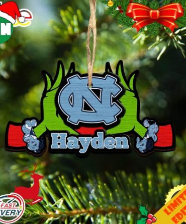 NCAA North Carolina Tar Heels Grinch Christmas Ornament Personalized Your Name 2023 Christmas Tree Decorations