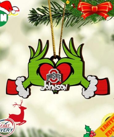 NCAA Ohio State Buckeyes And Grinch Christmas Ornament Custom Your Name 2023 Christmas Tree Decorations