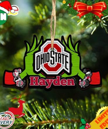 NCAA Ohio State Buckeyes Grinch Christmas Ornament Personalized Your Name 2023 Christmas Tree Decorations