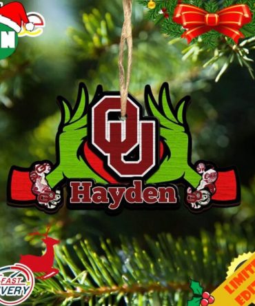 NCAA Oklahoma Sooners Grinch Christmas Ornament Personalized Your Name 2023 Christmas Tree Decorations