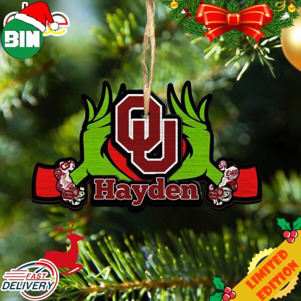 NCAA Oklahoma Sooners Grinch Christmas Ornament Personalized Your Name 2023 Christmas Tree Decorations