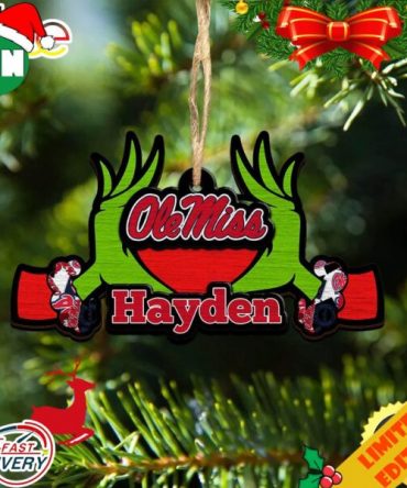 NCAA Ole Miss Rebels Grinch Christmas Ornament Personalized Your Name 2023 Christmas Tree Decorations