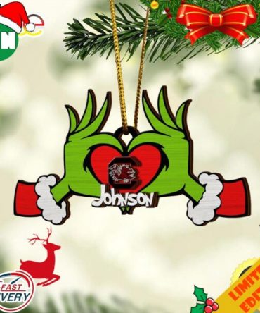 NCAA South Carolina Gamecocks And Grinch Christmas Ornament Custom Your Name 2023 Christmas Tree Decorations