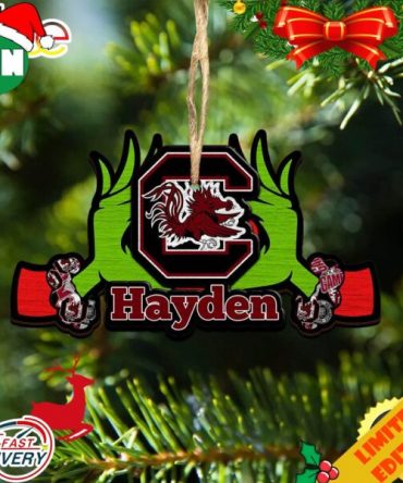 NCAA South Carolina Gamecocks Grinch Christmas Ornament Personalized Your Name 2023 Christmas Tree Decorations