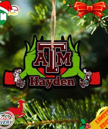 NCAA Texas AM Aggies Grinch Christmas Ornament Personalized Your Name 2023 Christmas Tree Decorations