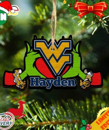 NCAA West Virginia Mountaineers Grinch Christmas Ornament Personalized Your Name 2023 Christmas Tree Decorations