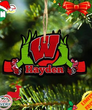 NCAA Wisconsin Badgers Grinch Christmas Ornament Personalized Your Name 2023 Christmas Tree Decorations