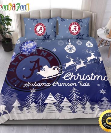 NCAA Alabama Crimson Tide Bedding Sets Santa Claus Sleigh And Reindeer Christmas Bedding Sets Quilt Bedding Sets
