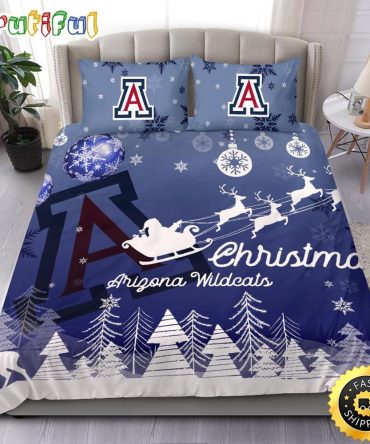 NCAA Arizona Wildcats Bedding Sets Santa Claus Sleigh And Reindeer Christmas Bedding Sets Quilt Bedding Sets