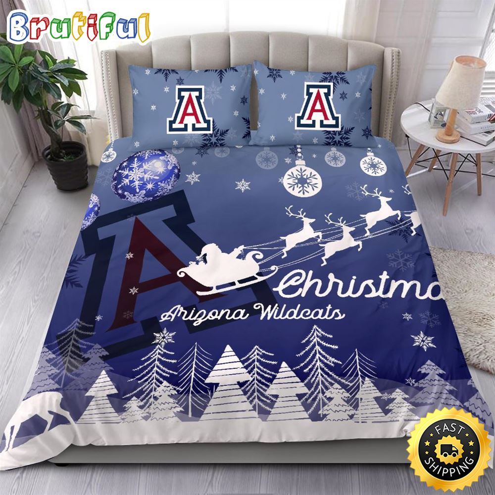 NCAA Arizona Wildcats Bedding Sets Santa Claus Sleigh And Reindeer Christmas Bedding Sets Quilt Bedding Sets