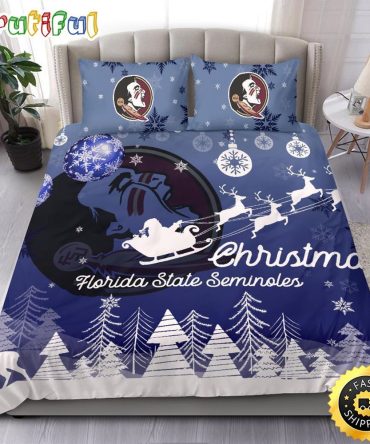 NCAA Florida State Seminoles Bedding Sets Santa Claus Sleigh And Reindeer Christmas Bedding Sets Quilt Bedding Sets