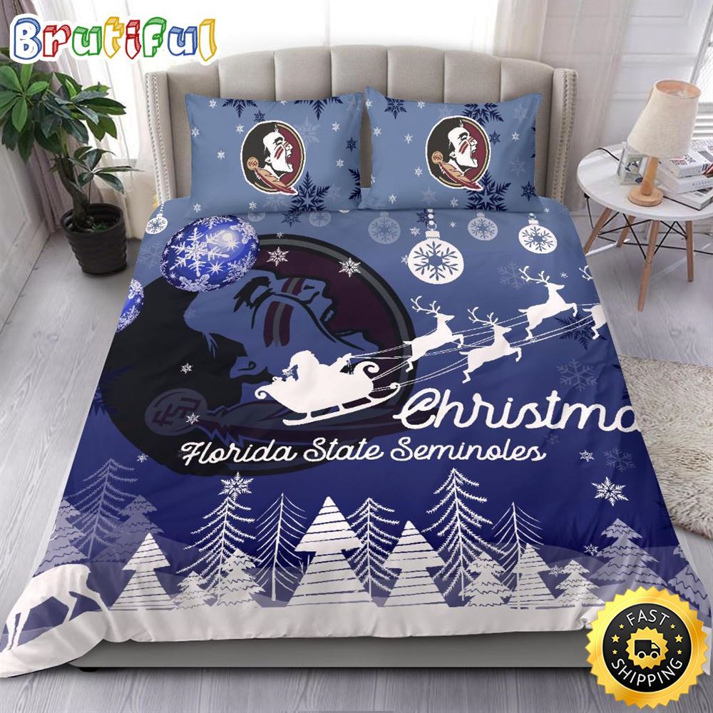 NCAA Florida State Seminoles Bedding Sets Santa Claus Sleigh And Reindeer Christmas Bedding Sets Quilt Bedding Sets