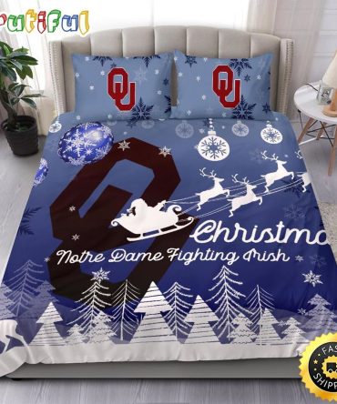 NCAA Oklahoma Sooners Bedding Sets Santa Claus Sleigh And Reindeer Christmas Bedding Sets Quilt Bedding Sets