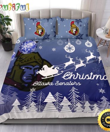 NCAA Ottawa Senators Bedding Sets Santa Claus Sleigh And Reindeer Christmas Bedding Sets Quilt Bedding Sets