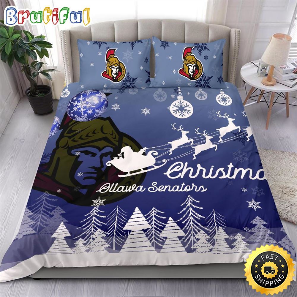 NCAA Ottawa Senators Bedding Sets Santa Claus Sleigh And Reindeer Christmas Bedding Sets Quilt Bedding Sets