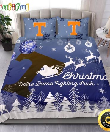 NCAA Tennessee Volunteers Bedding Sets Santa Claus Sleigh And Reindeer Christmas Bedding Sets Quilt Bedding Sets