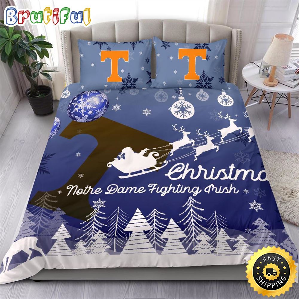 NCAA Tennessee Volunteers Bedding Sets Santa Claus Sleigh And Reindeer Christmas Bedding Sets Quilt Bedding Sets