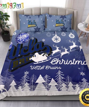 NCAA UCLA Bruins Bedding Sets Santa Claus Sleigh And Reindeer Christmas Bedding Sets Quilt Bedding Sets