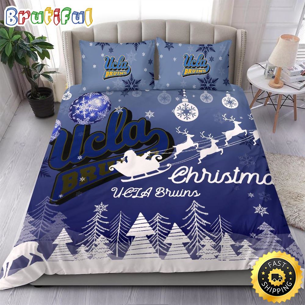 NCAA UCLA Bruins Bedding Sets Santa Claus Sleigh And Reindeer Christmas Bedding Sets Quilt Bedding Sets