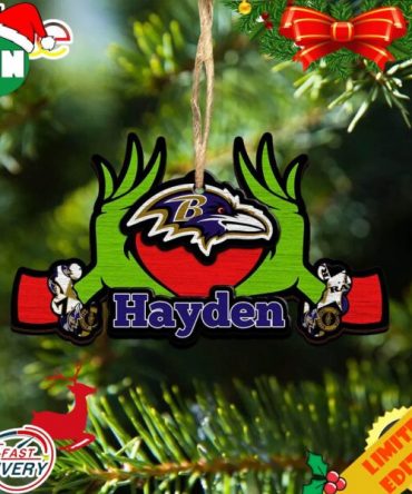 NFL Baltimore Ravens Grinch Christmas Ornament Personalized Your Name 2023 Christmas Tree Decorations