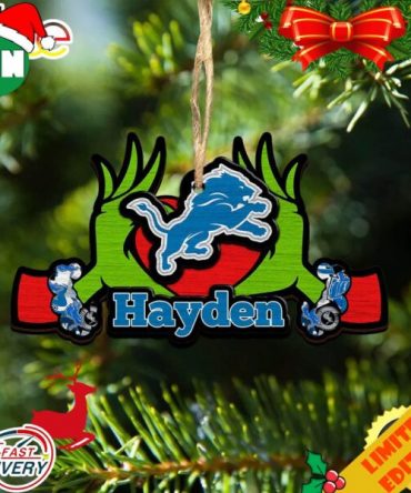NFL Detroit Lions Grinch Christmas Ornament Personalized Your Name 2023 Christmas Tree Decorations