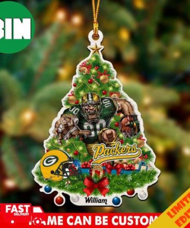 NFL Green Bay Packers Custom Name Mascot Christmas 2023 Tree Shaped Ornament