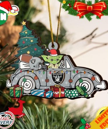 NFL Las Vegas Raiders And Baby Yoda Christmas Ornament 2023 Christmas Tree Decorations