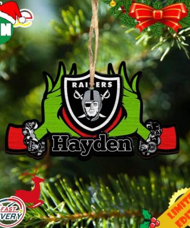 NFL Las Vegas Raiders Grinch Christmas Ornament Personalized Your Name 2023 Christmas Tree Decorations